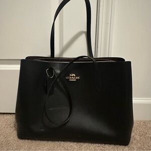 COACH F79988 Large Avenue Carryall Black Leather Multi Pocket Tote Purse